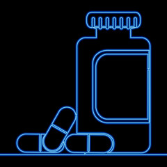 Continuous line drawing Medicine bottle icon neon glow vector illustration concept