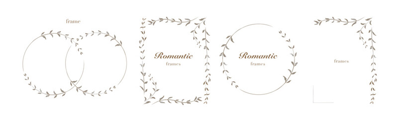 Vector Floral Frames with Laurel Leaves - Botanical Borders for Wedding Invitations, Branding, and Social Media Design