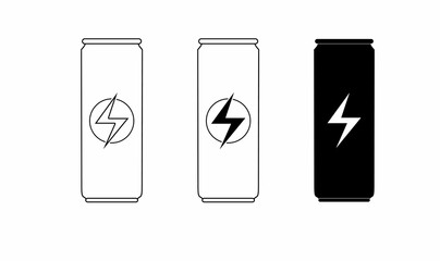 outline Silhouette energy drink can icon set isolated on white background