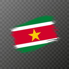 Suriname national flag. Grunge brush stroke. Vector illustration on transparent background.