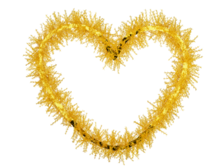 A bunch of Golden pine tree make a shape of heart for Valentins's Day and Merry Christmas Concept isolated on transparent background concept.