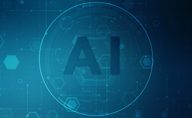 Abtsract futuristic digital and technology on blue color background. AI(Artificial Intelligence) wording with the circuit design