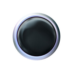 Circle glossy realistic black button, chrome or silver rim. Png