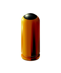 3d golden pistol cartridge with rubber bullet isolated for traumatic weapons. Realistic Gold or brass on light background, for firing, illustration with reflection. png