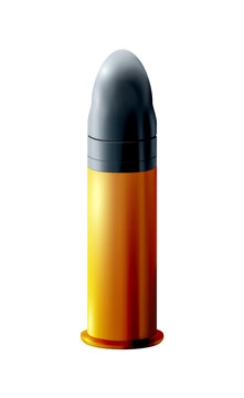 Cartridge 22 LR 3d golden, sleeve with bullet isolated. Realistic Gold or brass on light background, for firing pistol or rifle,  illustration. Single ammo, rimfire. png