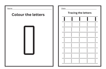 Alphabet tracing practice Letter I. Tracing practice worksheet. Learning alphabet activity page. Printable template. Uppercase and lowercase ABC trace practice worksheet. Learning English handwriting