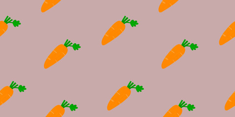 Seamless pattern with carrot illustration. green leaves, carrot illustration for background, wallpaper and fabric print. 