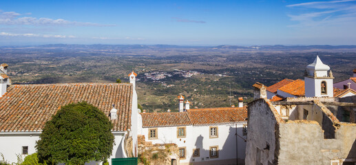 Panorama of old houses anf the landscape in Marvao, Portugal