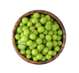 Indian gooseberry in wood bowl isolated on transparent png