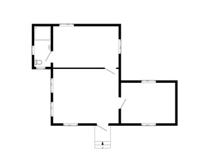 Black and White floor plan of a modern unfurnished apartment for your design. Vector blueprint suburban house.  Architectural project.