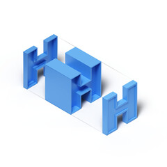 Isometric 3d rendering alphabet letter H isolated on transparent background