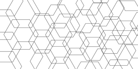Abstract white background with hexagons black lines. Modern and geometric pattern with Design print for illustration, texture, textile, wallpaper, background and diagonal black background .	
