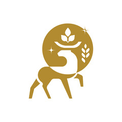 Vector abstract negative space deer logo design templates in Vintage minimal style