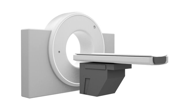 machine for physical examination model for a CT scan against a white background during a medical check, 3D rendering