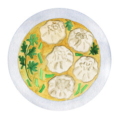 Chinese dish minced meat in dough. Boiled wontons. Hongtun in soup Traditional Asian food.