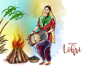 Happy Lohri Indian festival celebration greeting card design