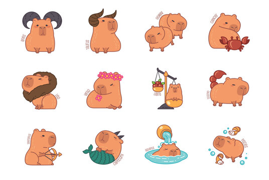 Zodiac signs icons astrology as Capybara