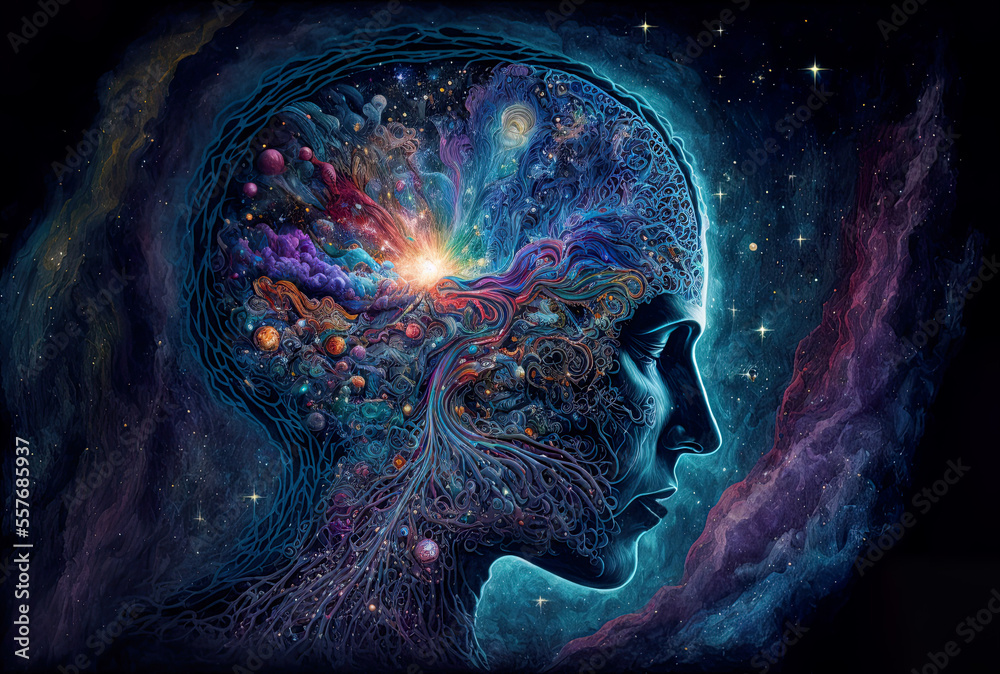 Wall mural meditation activates chakra, third eye and pineal gland. connection to the universe, being one with 