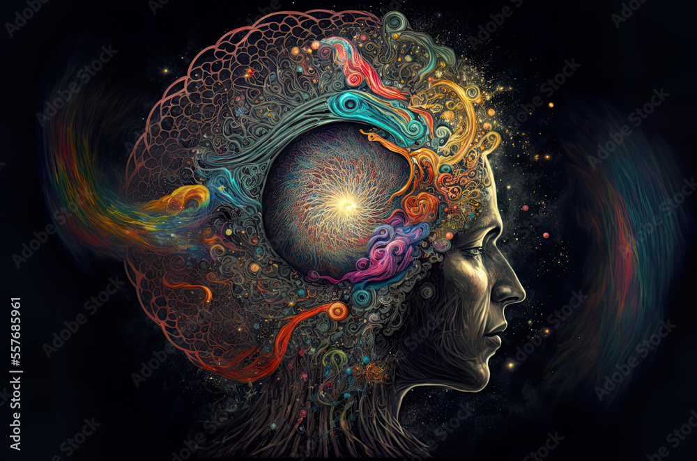 Wall mural meditation activates chakra, third eye and pineal gland. connection to the universe, being one with 