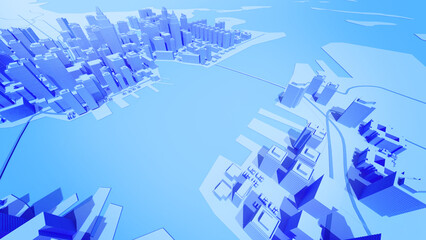 buildings in the city's business core are seen from a high perspective. Roads and rivers exist.,Low-polygon cityscape ,3d rendering