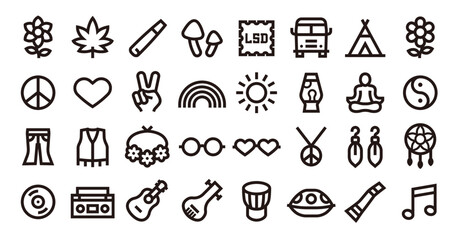 Hippie icon set (Sharp bold line verson)