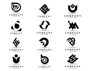 black and white icons set for web, company, and business