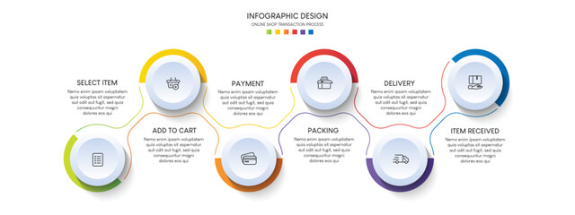 Process of online shopping with 6 steps. Steps business timeline process infographic template