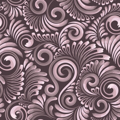 Floral seamless pattern with curve elements. Elegant wallpaper, wrapping, textile design