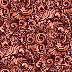 Floral seamless pattern with curve elements. Elegant wallpaper, wrapping, textile design