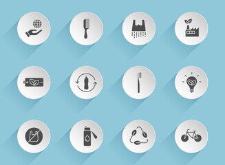 zero waste vector icons on round puffy paper circles with transparent shadows on blue background. zero waste stock vector icons for web, mobile and user interface design