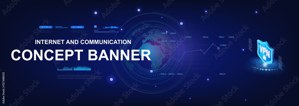 Poster futuristic it banner. cyberphone planet with the world's next generation internet network. unique in