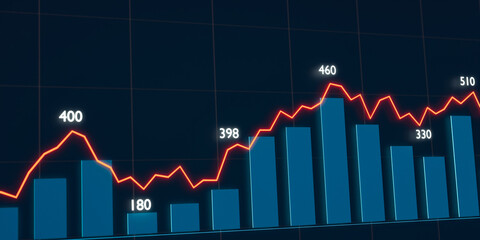 Business report with rising line and bar chart. Financial report with data, numbers, financial figures and bar graph. Business, trading, market data and statistics. 3D illustration