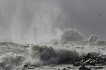River mouth pier under heavy storm