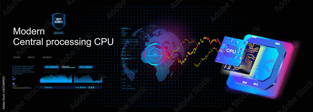 Poster microprocessor of the future. state of the art new generation cpu. powerful computer chip. the proce