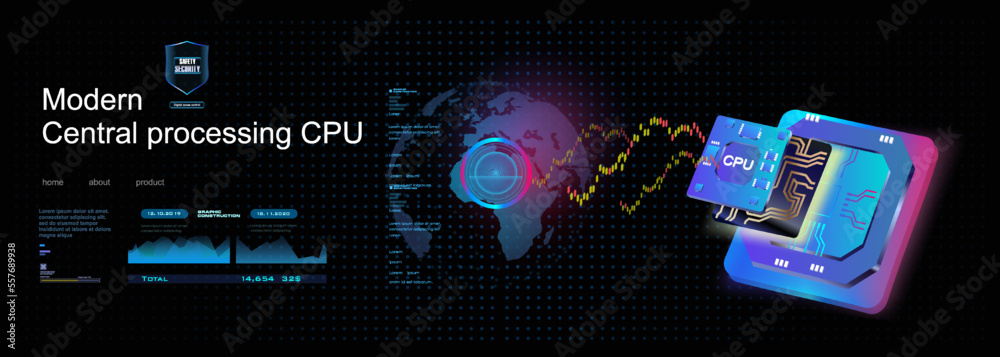 Poster microprocessor of the future. state of the art new generation cpu. powerful computer chip. the proce