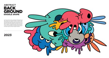 Vector colorful abstract fluid doodle background for banner 2023