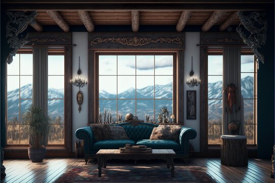 Bohemian Royal Palace Mountain Cabin Living Room Interior