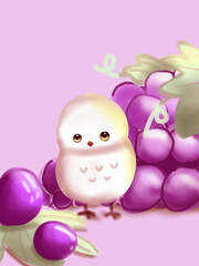 chick cartoon character illustration with grape fruit