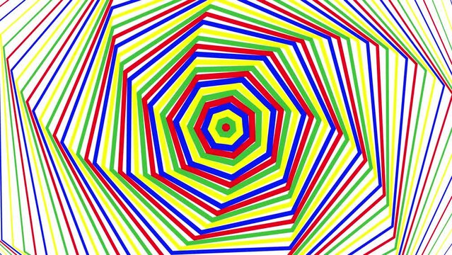 Color bold spin heptagon simple flat geometric on white background loop. Colored heptagonal spinning radio waves endless creative animation. 