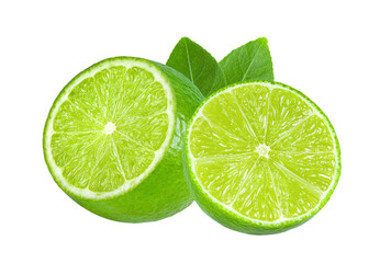 slice lime with leaf isolated on transparent png