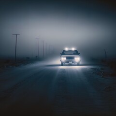 A mysterious car waits on a lonely road. 