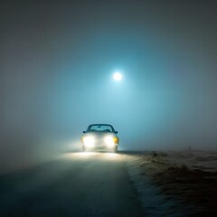Fototapeta na wymiar A mysterious car waits on a lonely road. 