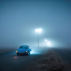 Fototapeta na wymiar A mysterious car waits on a lonely road. 