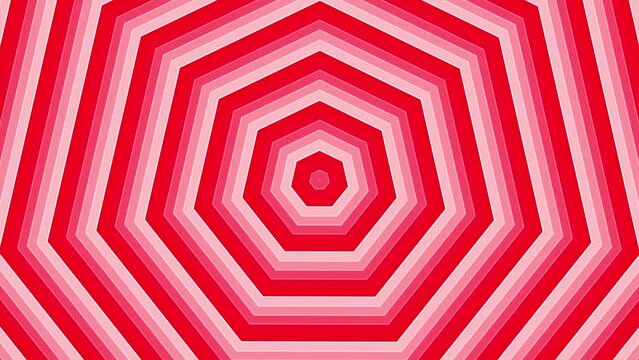 Red bold circles simple flat geometric on white background loop. Rounds heptagonal radio waves endless creative animation. Rings seamless motion graphic backdrop. Sphere radar sonar design.