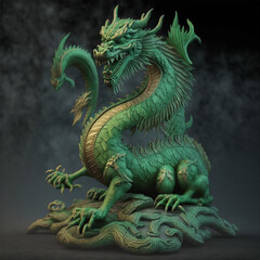 Fototapeta premium green dragon statue, chinese dragon statue, chinese dragon statue on green background
