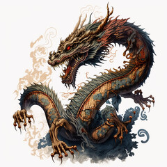 chinese dragon statue on white background © Ivan