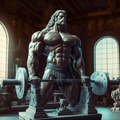 Fototapeta na wymiar Ancient statue in a gym, created with Generative AI technology