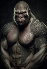 Fototapeta na wymiar portrait of a gorilla, gorilla portrait with tattoos