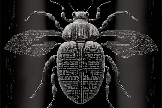 Computer bug made of ascii, created with Generative AI technology