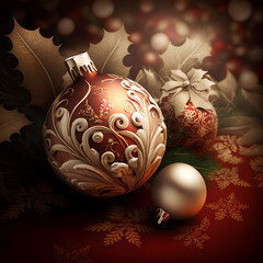 Christmas background ornamented decorations, xmas ball (Generative IA)